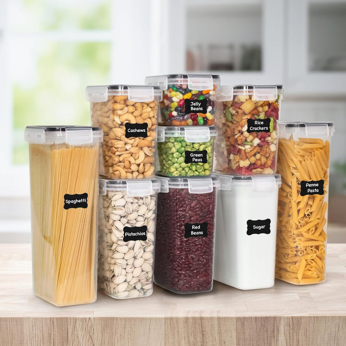 48-Piece Airtight Food Storage Container Set with Lids, Labels, Marker, and Measuring Spoons for Cereal and Dry Food Organization