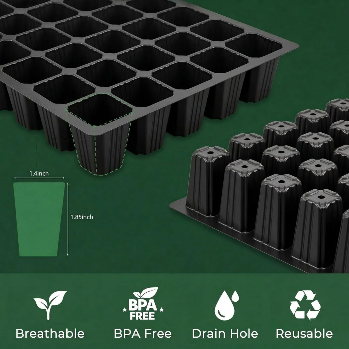 5-Piece Seed Starter Tray Kit with Humidity-Controlled Vented Domes and Bases for Indoor Gardening, Greenhouse Applications, and Seed Germination (200 Cells Total)