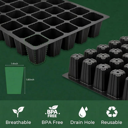 5-Piece Seed Starter Tray Kit with Humidity-Controlled Vented Domes and Bases for Indoor Gardening, Greenhouse Applications, and Seed Germination (200 Cells Total)