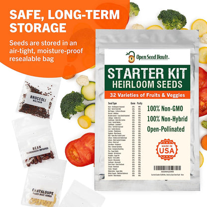 Non-GMO Vegetable and Fruit Seed Collection - 32 Variety Packs with Over 15,000 Seeds