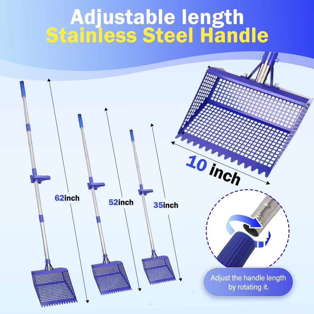 2-In-1 Chicken Waste Scooper and Rake with 304 Stainless Steel Shovel Head