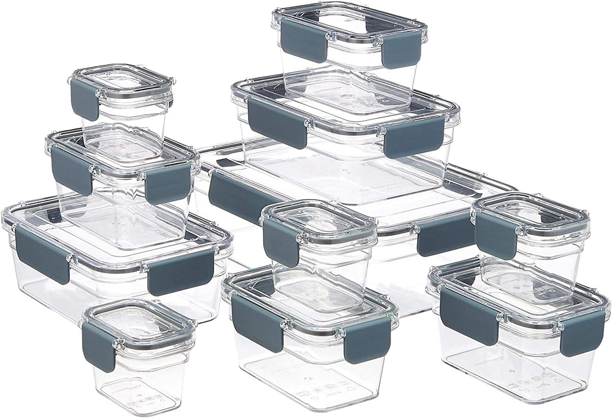 Tritan Plastic Food Storage Container Set with Airtight Locking Lids, 22-Piece Set, Clear, 11 Containers