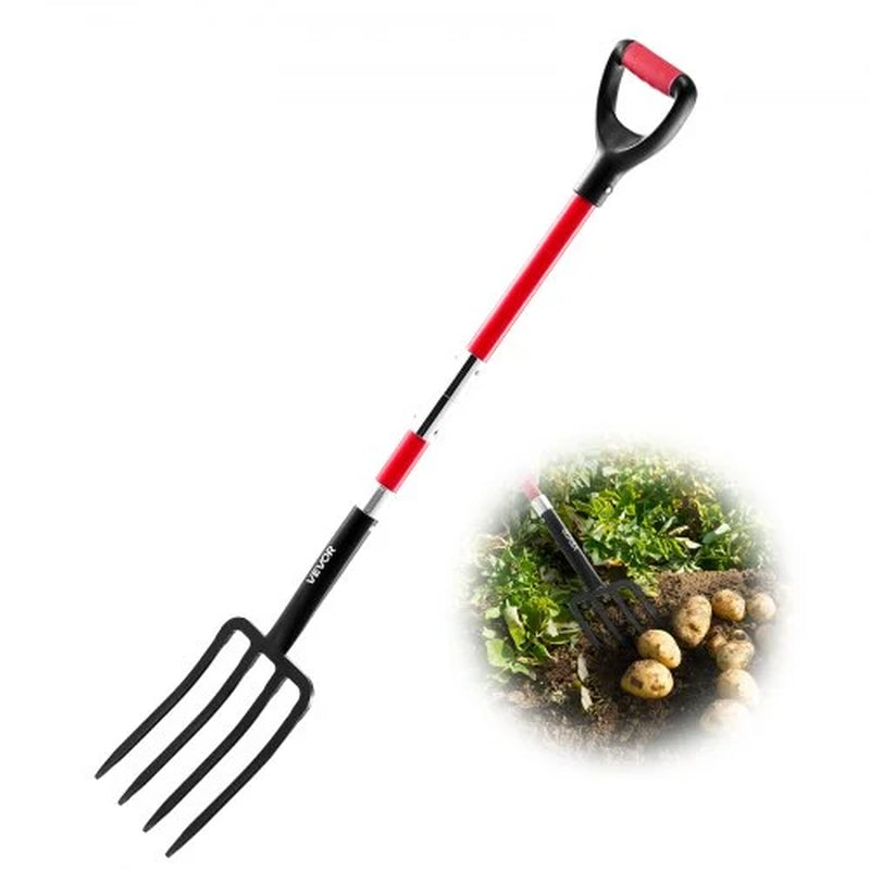 4-Tine Garden Fork with Fiberglass Handle - 45-inch Heavy-Duty Digging Fork for Composting, Transplanting, and Aeration