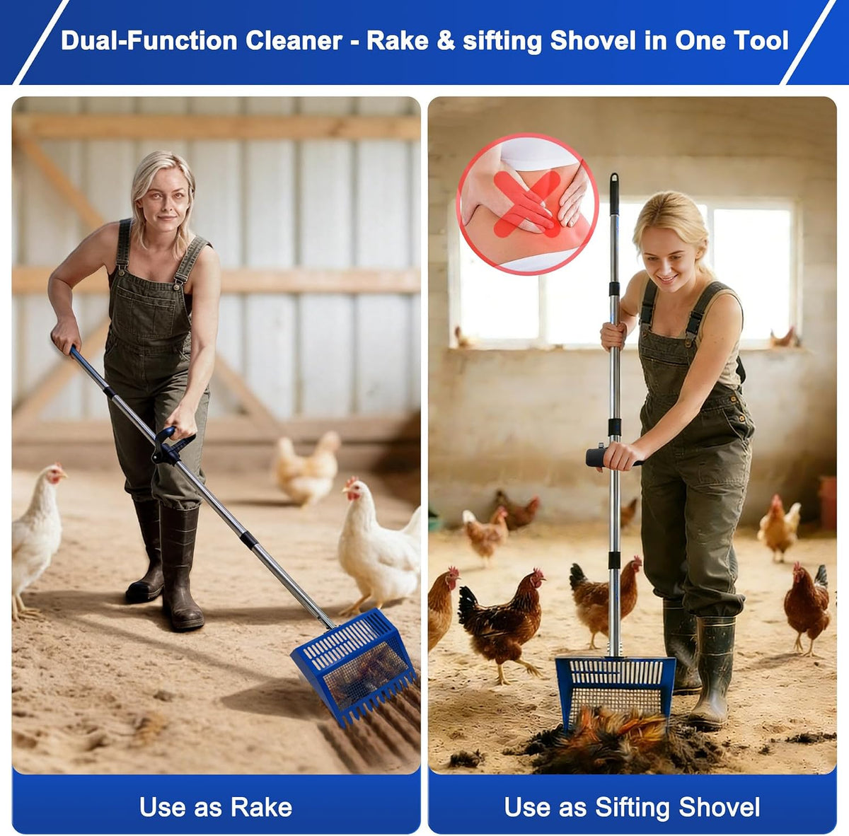 Stainless Steel Chicken Coop Waste Management Tool with Adjustable Handle and Reusable Bags