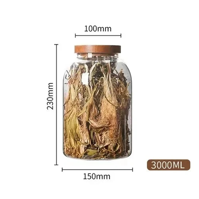 Coffee Bean Glass Storage Jar with Wooden Lid - Large Capacity Sealed Organizer for Kitchen Containers