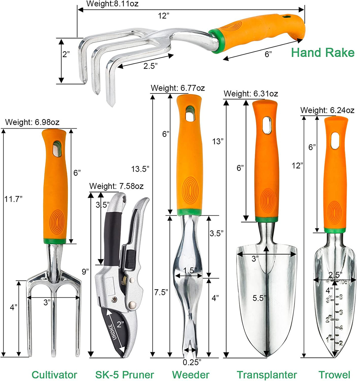 12-Piece Aluminum Garden Tool Set with Canvas Apron and Ergonomic Handles for Heavy-Duty Gardening