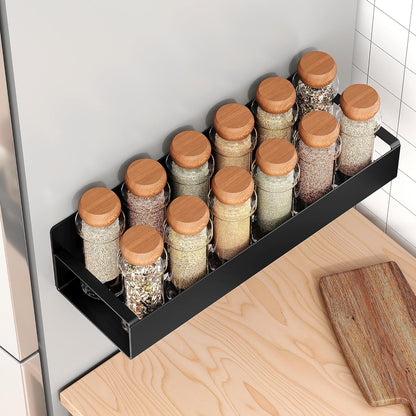 Adjustable Magnetic Spice Rack Set for Refrigerators - Black Metal (4 Pieces)