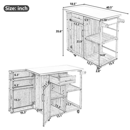 40.5-Inch Outdoor Kitchen Island Prep Station with Lockable Grill Cart, Stainless Steel Surface, and Storage Racks in White Finish