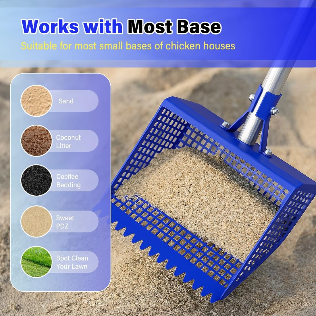 2-In-1 Chicken Waste Scooper and Rake with 304 Stainless Steel Shovel Head