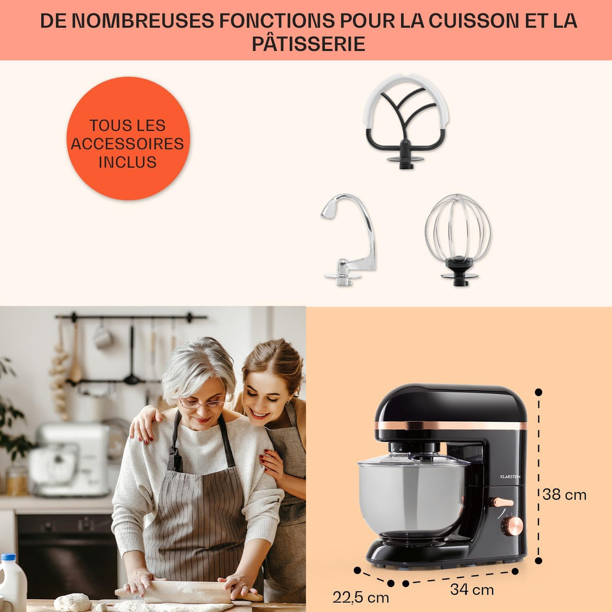 Bella Elegance 650W Electric Stand Mixer with 1.3-Gallon Stainless Steel Bowl, Multi-Function Grinder, Meat Mixer, Food Mixer, Dough Blender, and Beater with 6 Speed Settings for Easy Cleaning