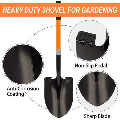 56-Inch Heavy-Duty Alloy Steel Shovel with Fiberglass Handle for Excavation