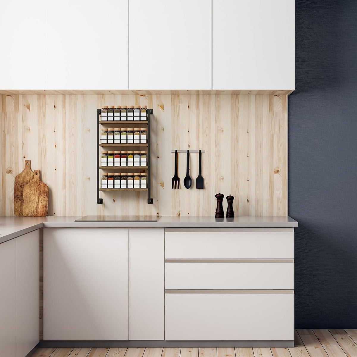 Wall-Mounted Spice Rack Organizer - Contemporary Hanging Shelf for Up to 56 Jars - Optimal Kitchen Seasoning Solution