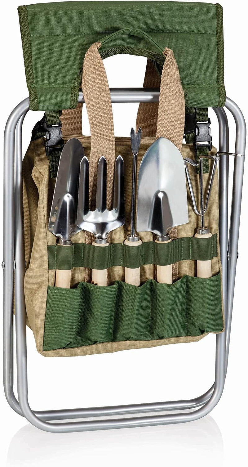 Darth Vader Folding Garden Stool with Detachable Tool Tote and Organizer - Portable Gardening Chair in Olive Green with Beige Accents