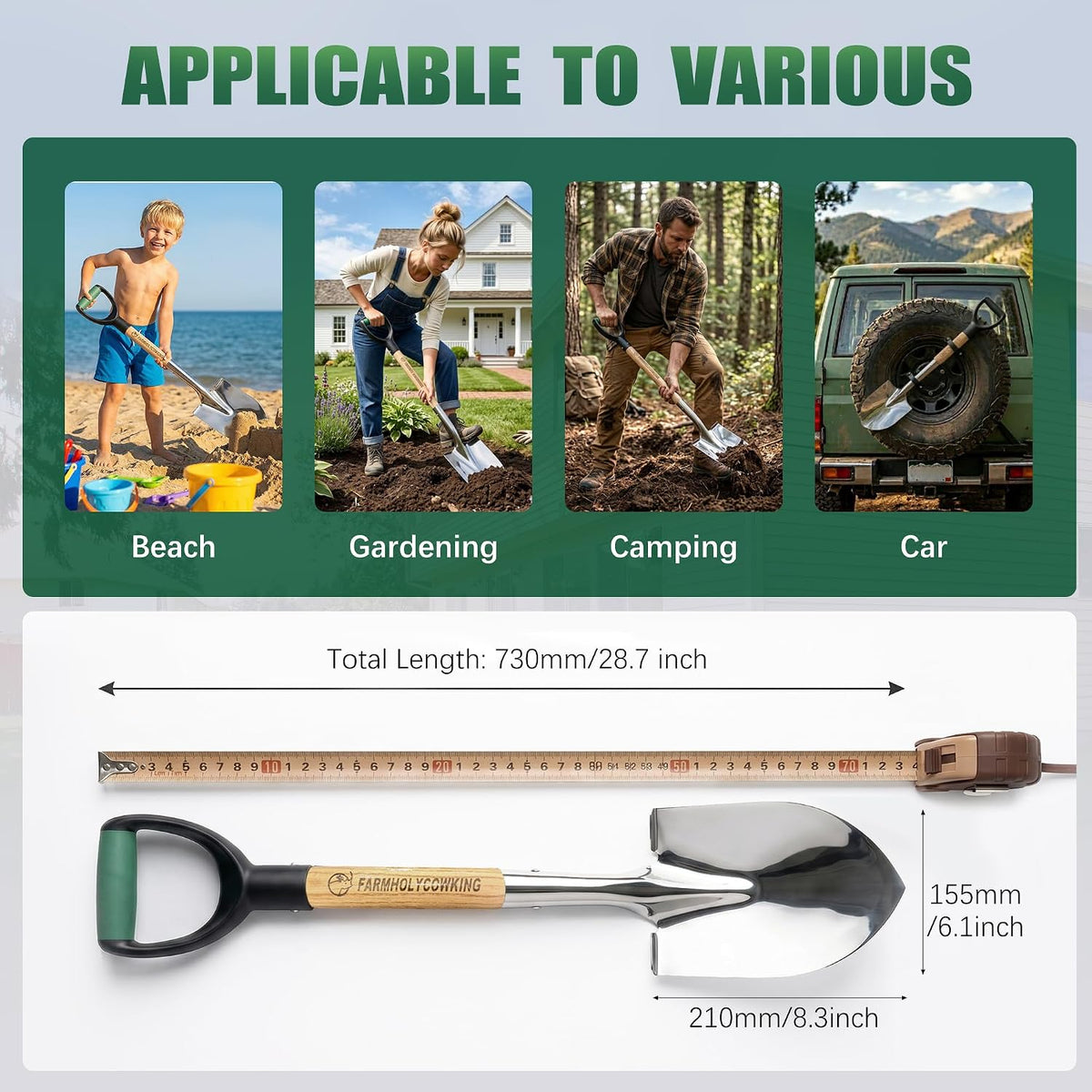 Ergonomic 29-Inch Stainless Steel Garden Shovel - Heavy Duty Tool for Digging, Planting, and Landscaping