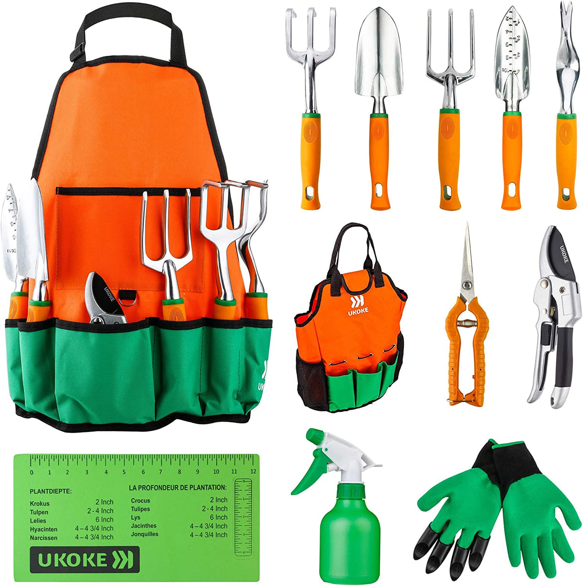12-Piece Aluminum Garden Tool Set with Canvas Apron and Ergonomic Handles for Heavy-Duty Gardening