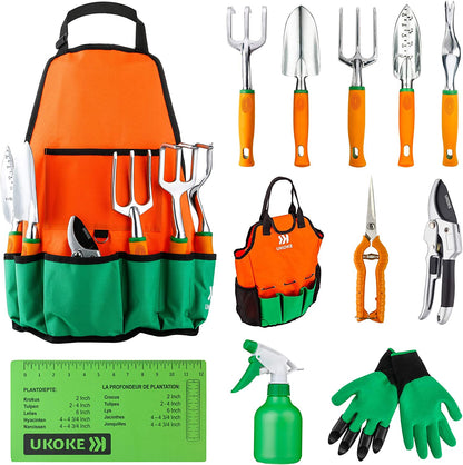 12-Piece Aluminum Garden Tool Set with Canvas Apron and Ergonomic Handles for Heavy-Duty Gardening