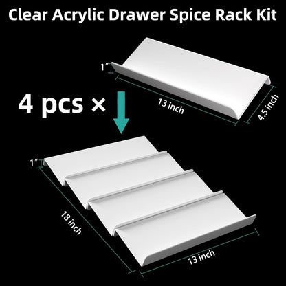 White Acrylic 4-Tier Spice Drawer Organizer for Kitchen Use, Suitable for Drawer or Countertop (Jars Not Included)