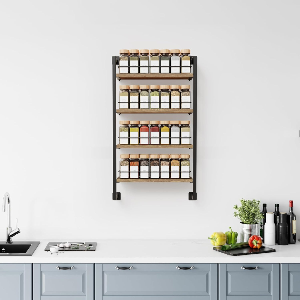 Wall-Mounted Spice Rack Organizer - Contemporary Hanging Shelf for Up to 56 Jars - Optimal Kitchen Seasoning Solution