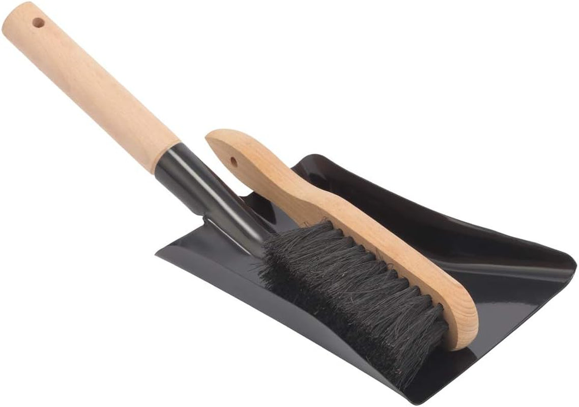 Natural Wood and Coco Bristle Hearth Tool Set for Firepit Maintenance - Fireplace Shovel and Brush Combination
