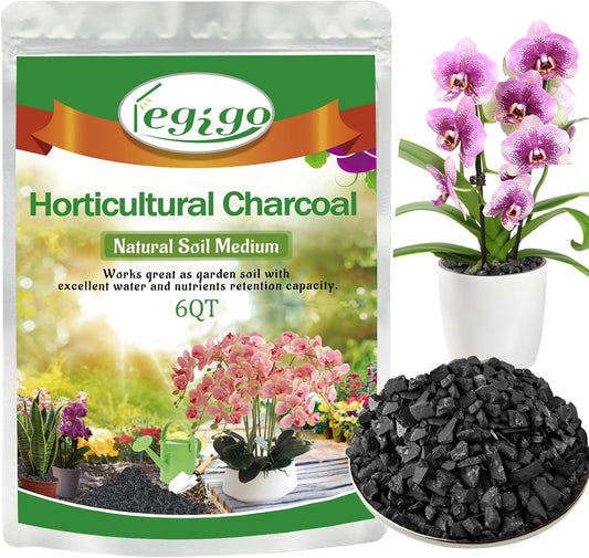 6-Quart Horticultural Charcoal - Natural Biochar Soil Amendment for Improved Drainage and Aeration, Perfect for Plants, Terrariums, Orchids, Succulents, Bonsai, and Potting Mix