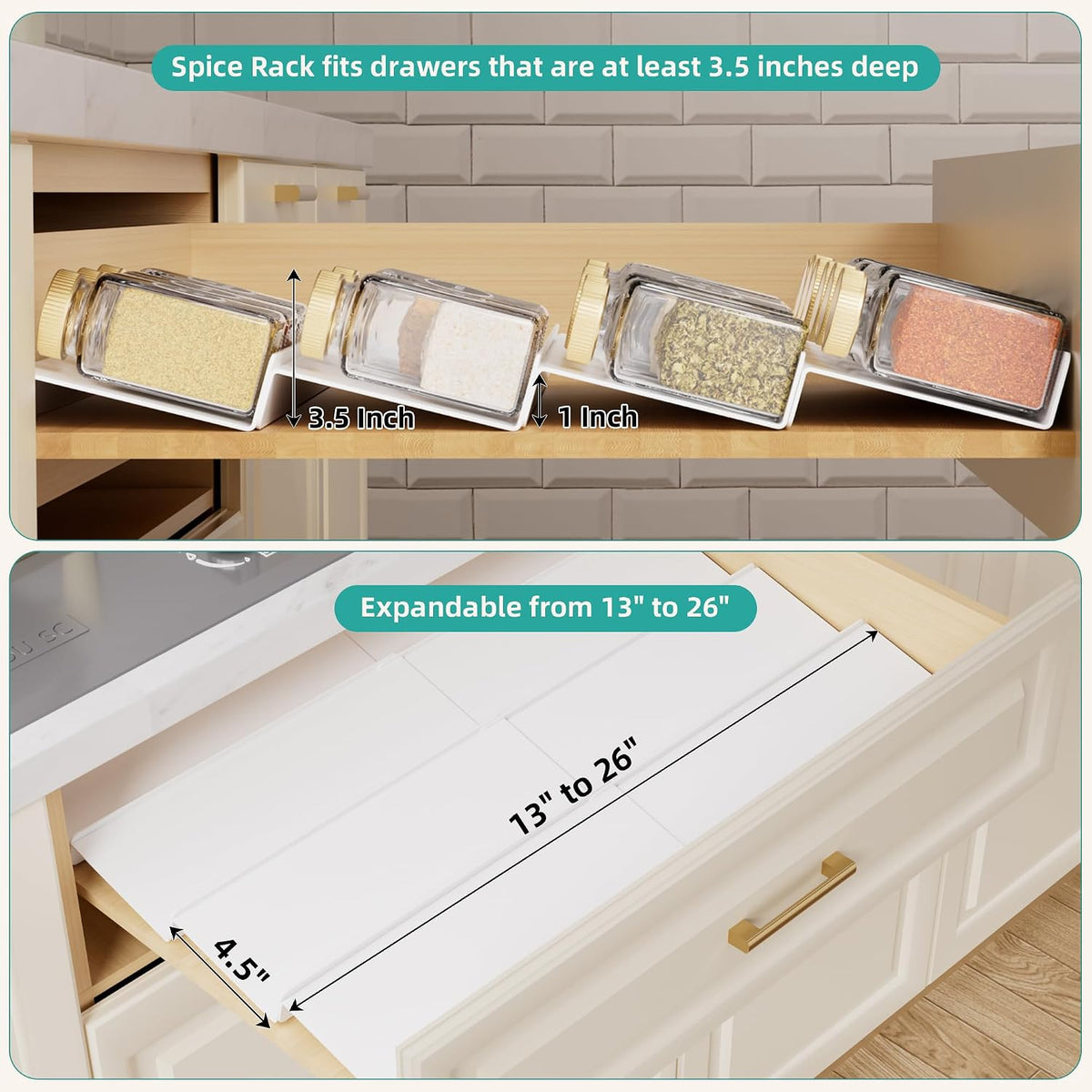 White Acrylic 4-Tier Spice Drawer Organizer for Kitchen Use, Suitable for Drawer or Countertop (Jars Not Included)