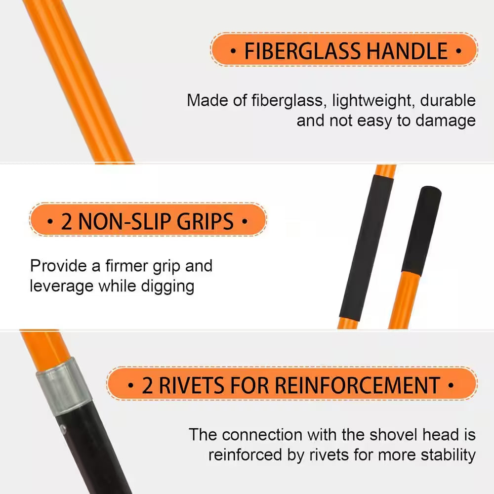 56-Inch Heavy-Duty Alloy Steel Shovel with Fiberglass Handle for Excavation